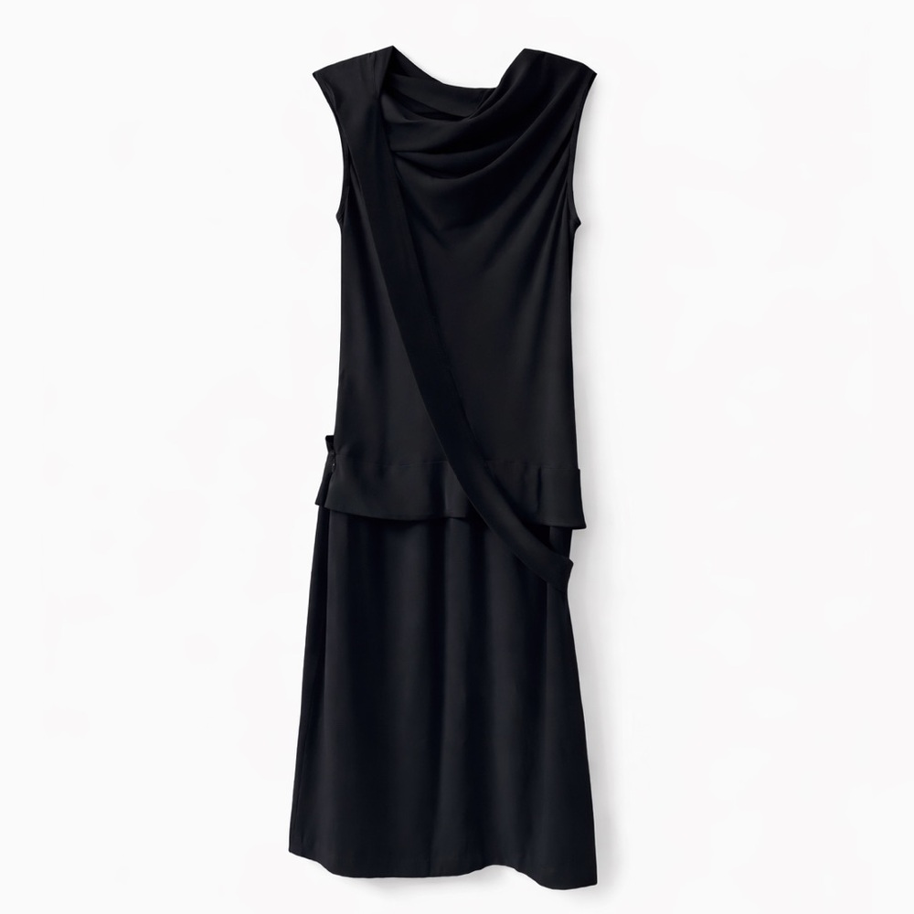Alexander McQueen c.2007 Black Ribbon Band Silk Drop Waist Sleeveless Dress